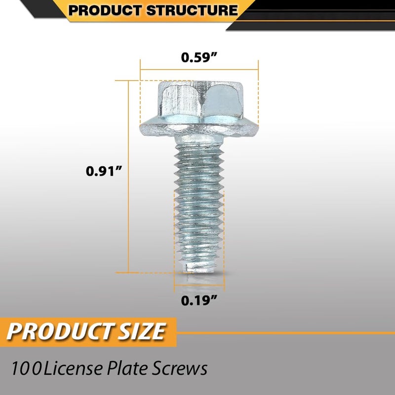 cnnell License Plate Screws for American Cars #14x 3/4" (#1620), Hex/Phillips/Flat 100Pcs - Image 3